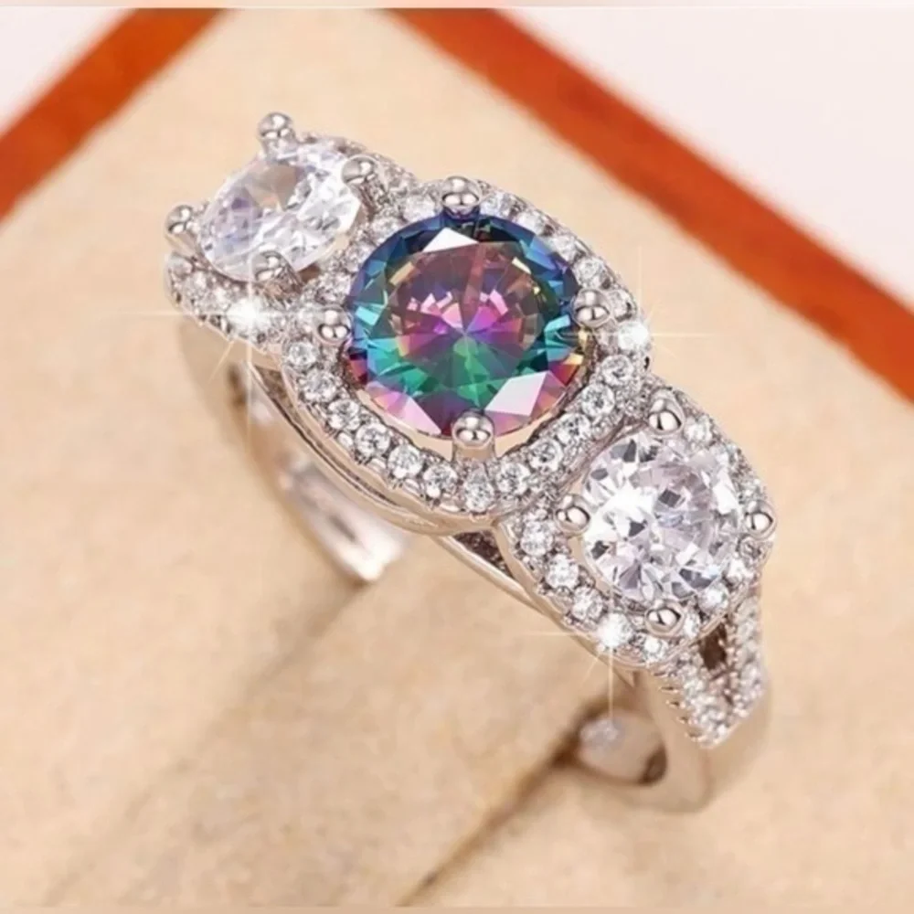 🆕 Mystical Stone Cubic Zirconia Silver Ring